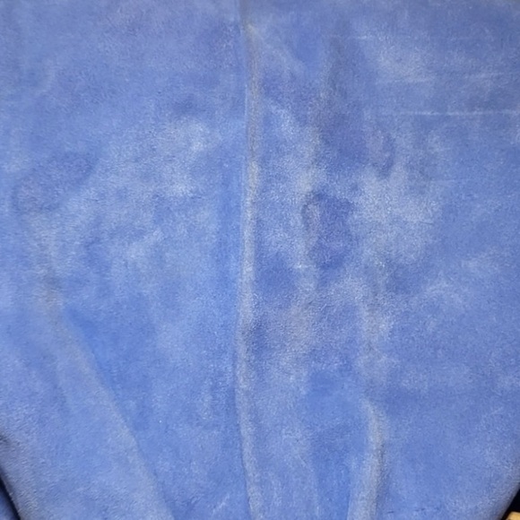 Nine West Periwinkle Blue Suede Handbag Pleating Zipper Pocket Beige Handle - Picture 3 of 8